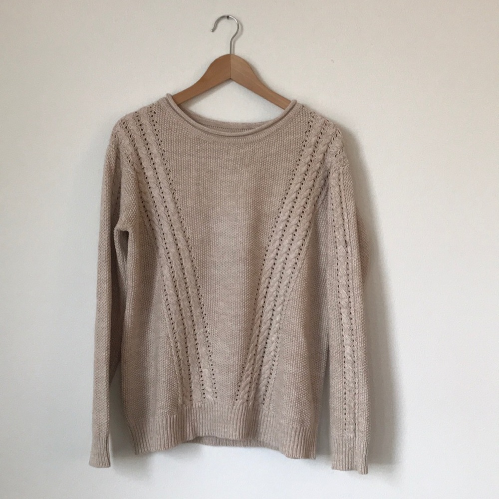 Lucky Brand Crew Roll Neck Sweater oatmeal color